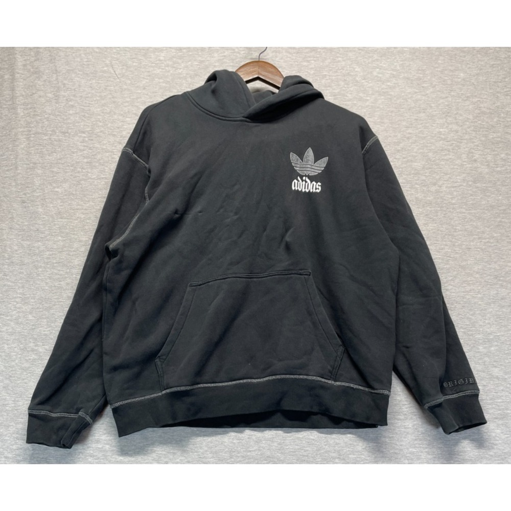 Adidas Originals Gothic Overhead Hoodie Mens Small Dark Gray Fleece Lined Logo